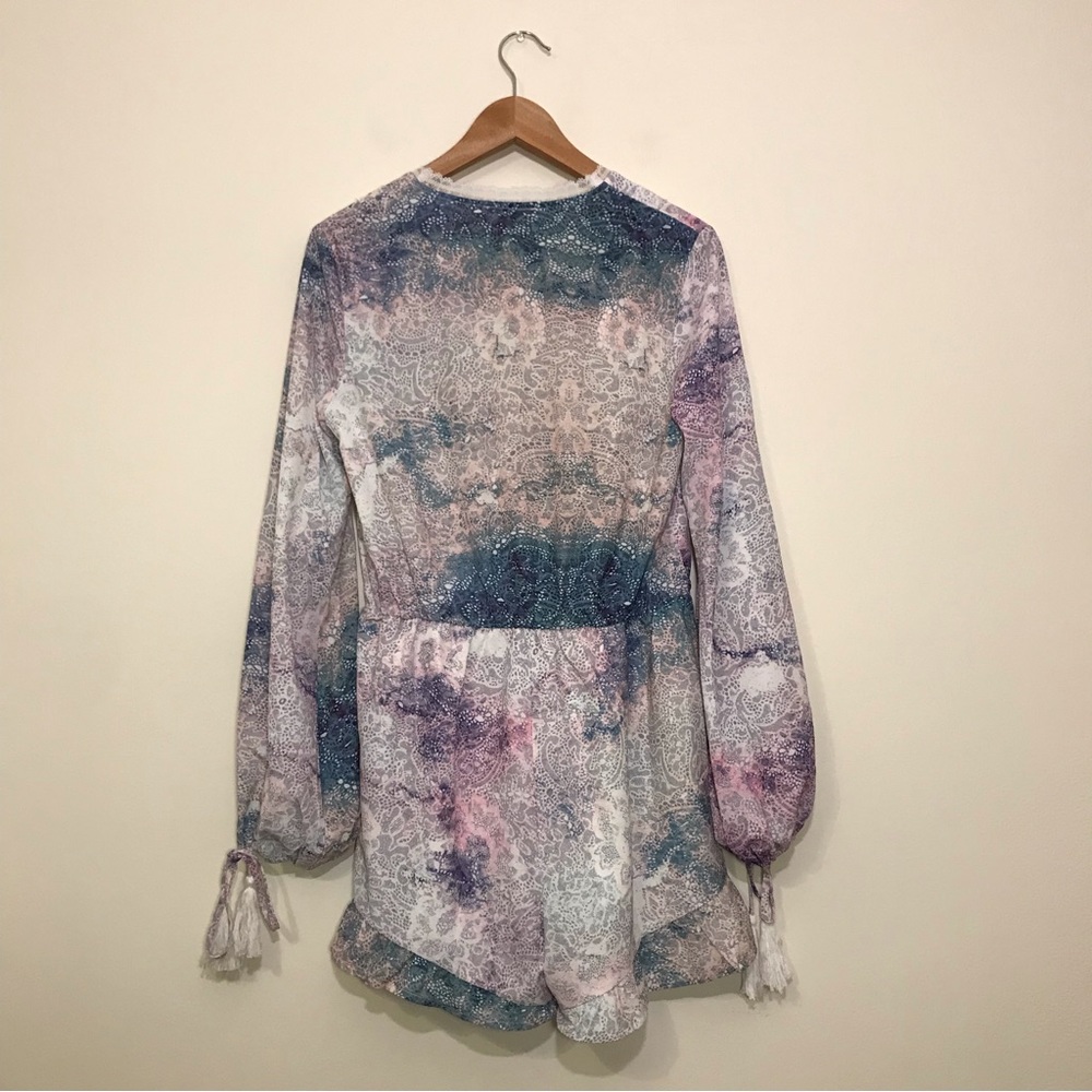 Free the Roses Pastel Lace Romper Long Sleeve Tassels Polyester Purple Small - Picture 4 of 11